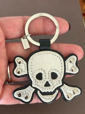 Coach Silver and Black Skull Crossbones Keychain